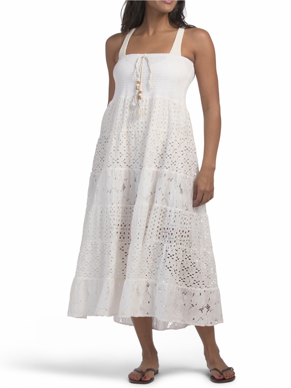 White Strapless Eyelet Maxi Dress